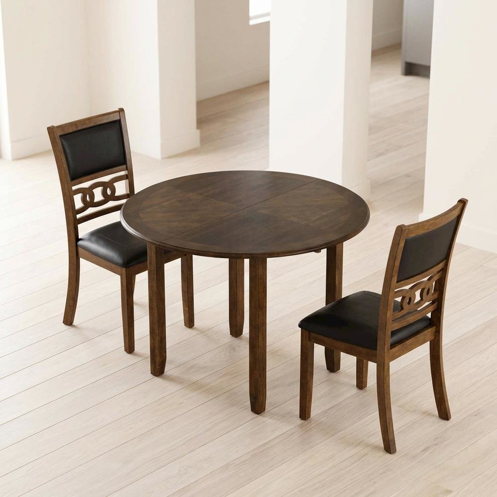 Solid Wood Drop Leaf Dining Table with 2 Chairs in Warm Brown