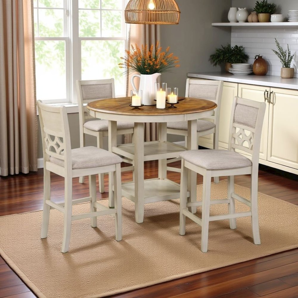 Solid Wood Round Dining Table Set for 4 – Classic Brown Kitchen Table