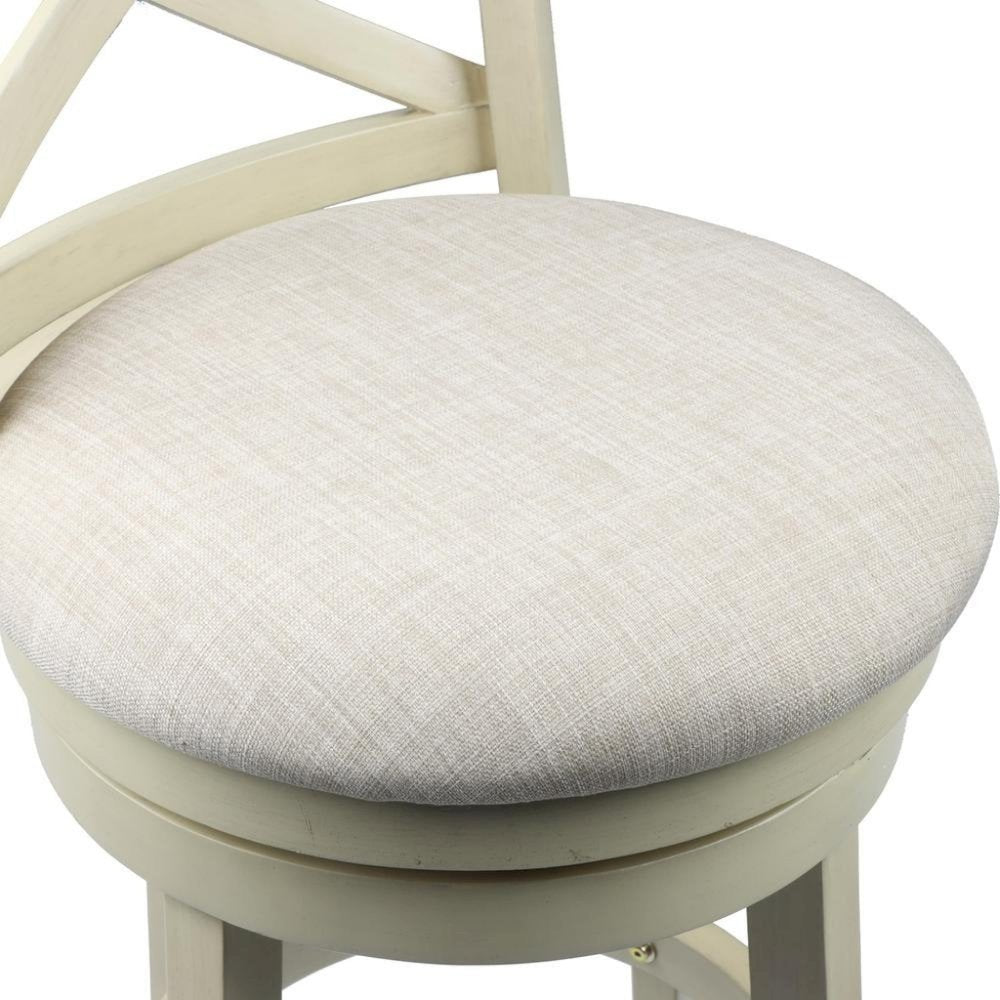 White Solid Wood Swivel Bar Stools Set of 2, Upholstered Seat