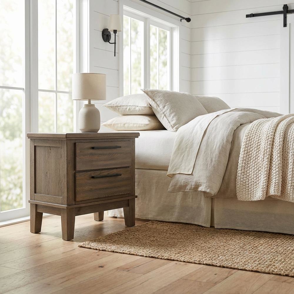 Vintage Brown Solid Wood 2-Drawer Nightstand with Classic Design