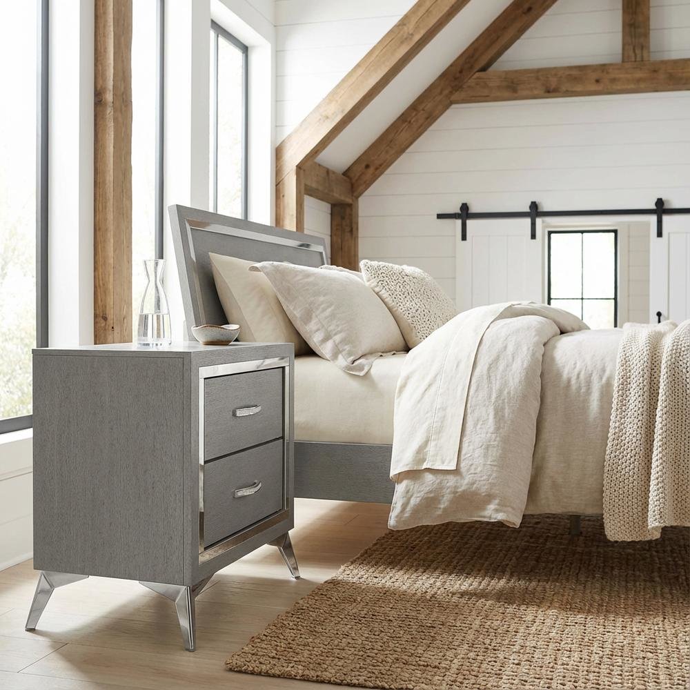 Gray Bedroom Nightstand with Full Extension Drawer Glides and Modern Design