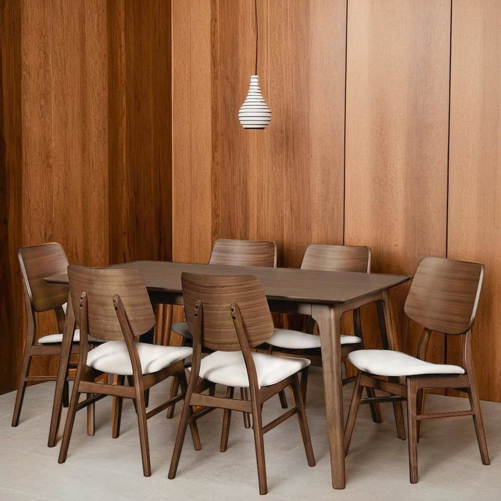Elegant Brown Solid Wood Dining Set with Table and 6 Chairs for Home Use
