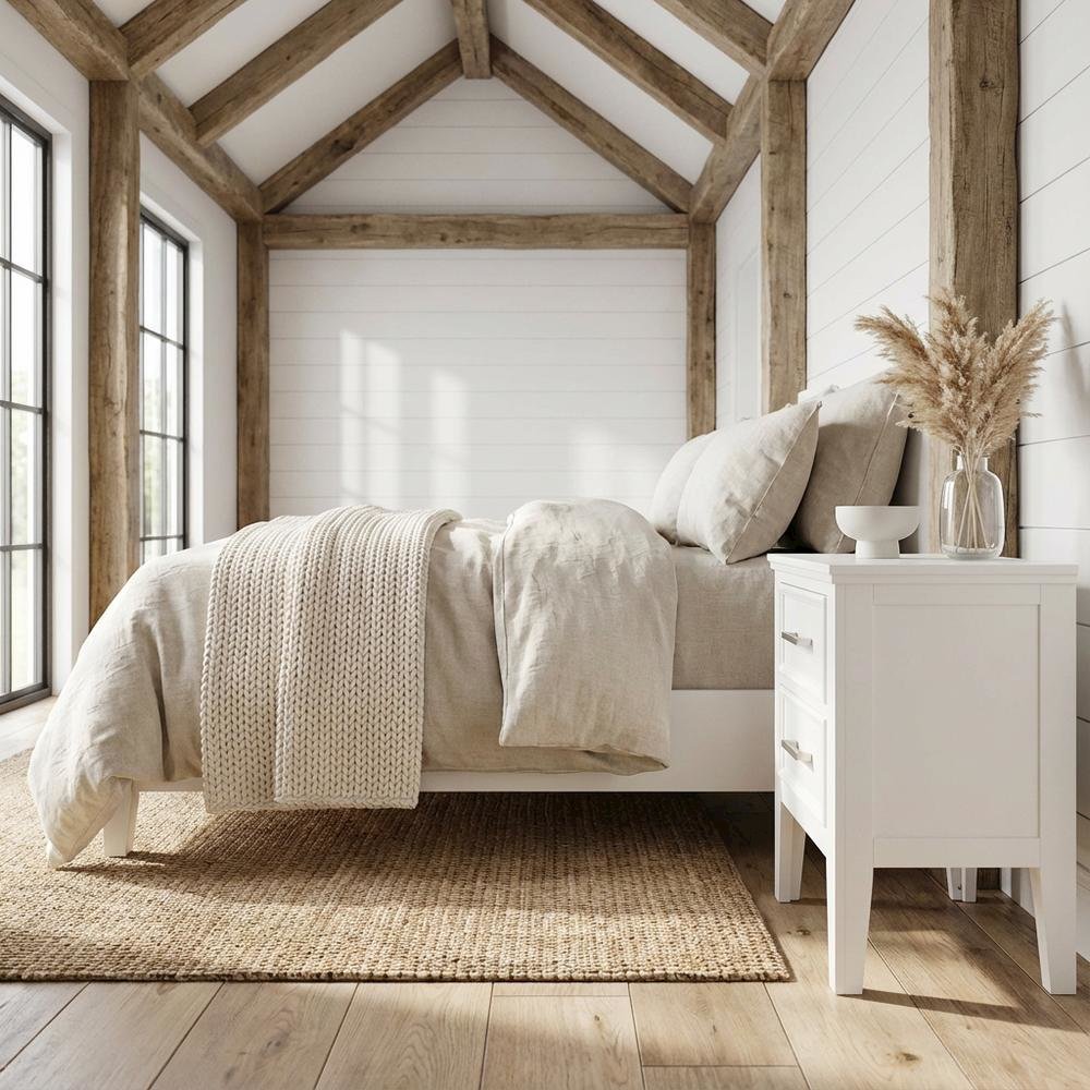 White Wood Nightstand with 2 Drawers, Modern Bedroom Storage