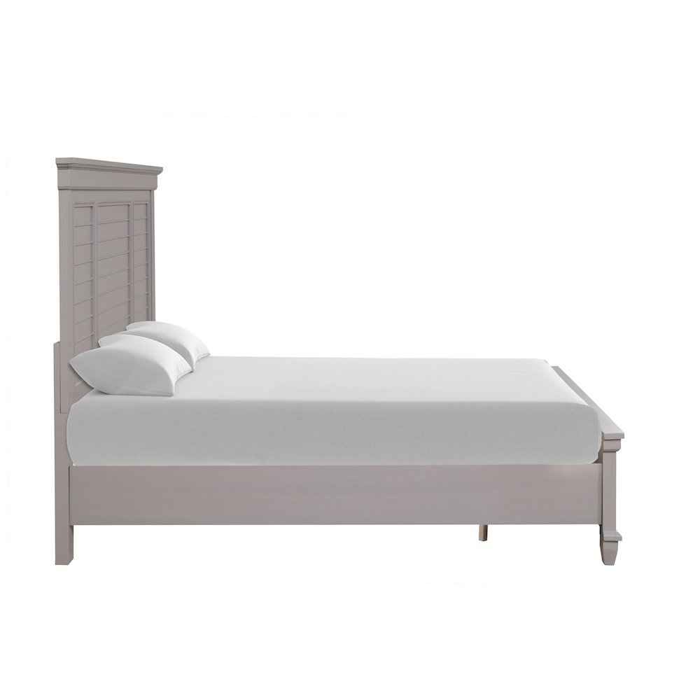 Gray California King Bed Frame, Solid Wooden Bed with Elegant Headboard