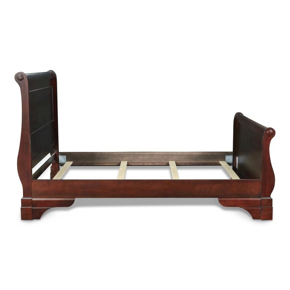 Brown Cherry Farmhouse Full Size Bed Frame with Elegant Wooden Headboard