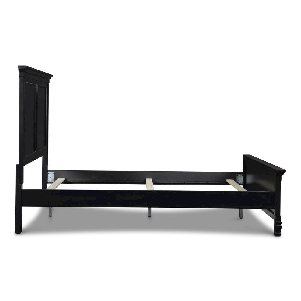 Black Wood Bed Frame, Modern Farmhouse Twin Bed with Paneled Headboard