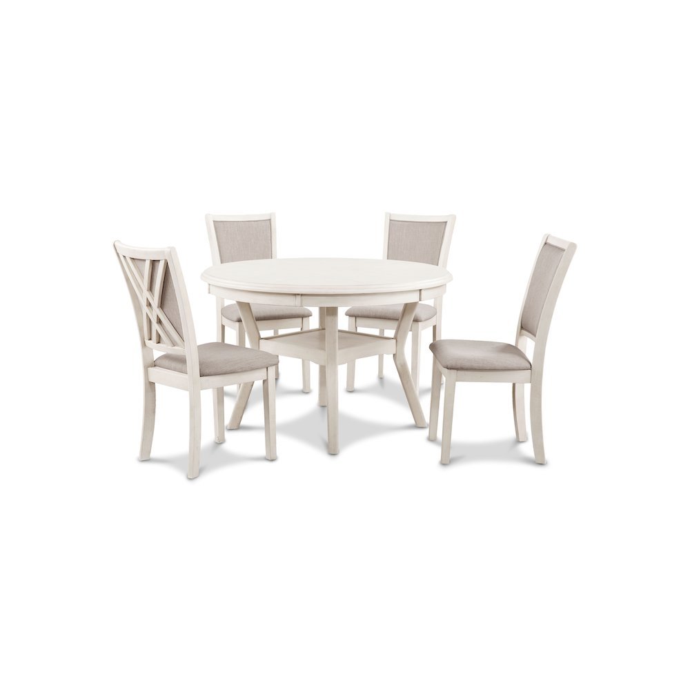 Beige Farmhouse 5 Piece Dining Table Set with Round Kitchen Table, Chairs for 4