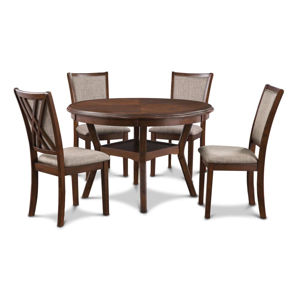 Brown Cherry 5 Piece Dining Table Set with Round Kitchen Table and Chairs