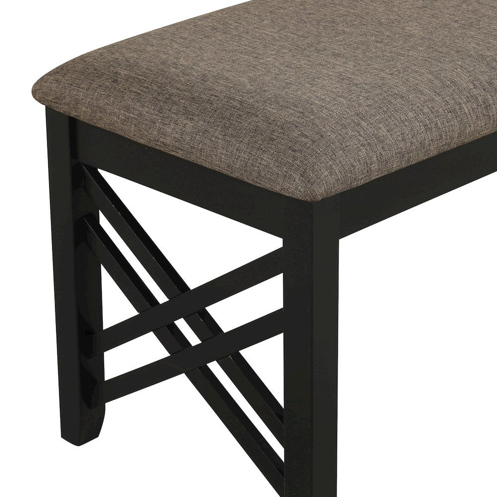 Black Solid Wood Upholstered Bench For Dining Room With Rustic Finish