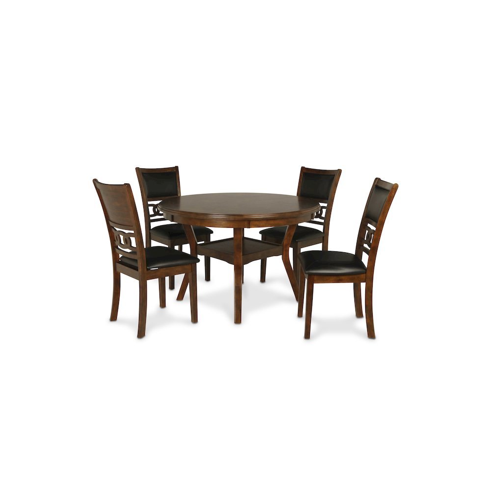 Warm Brown Solid Wood Dining Table with 4 Chairs, 47" Round Table with Storage