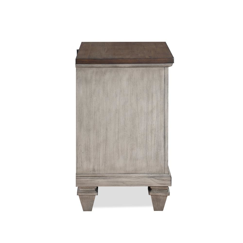 Beige Wooden Nightstand with USB Ports Farmhouse Style Vintage Bed Side Table