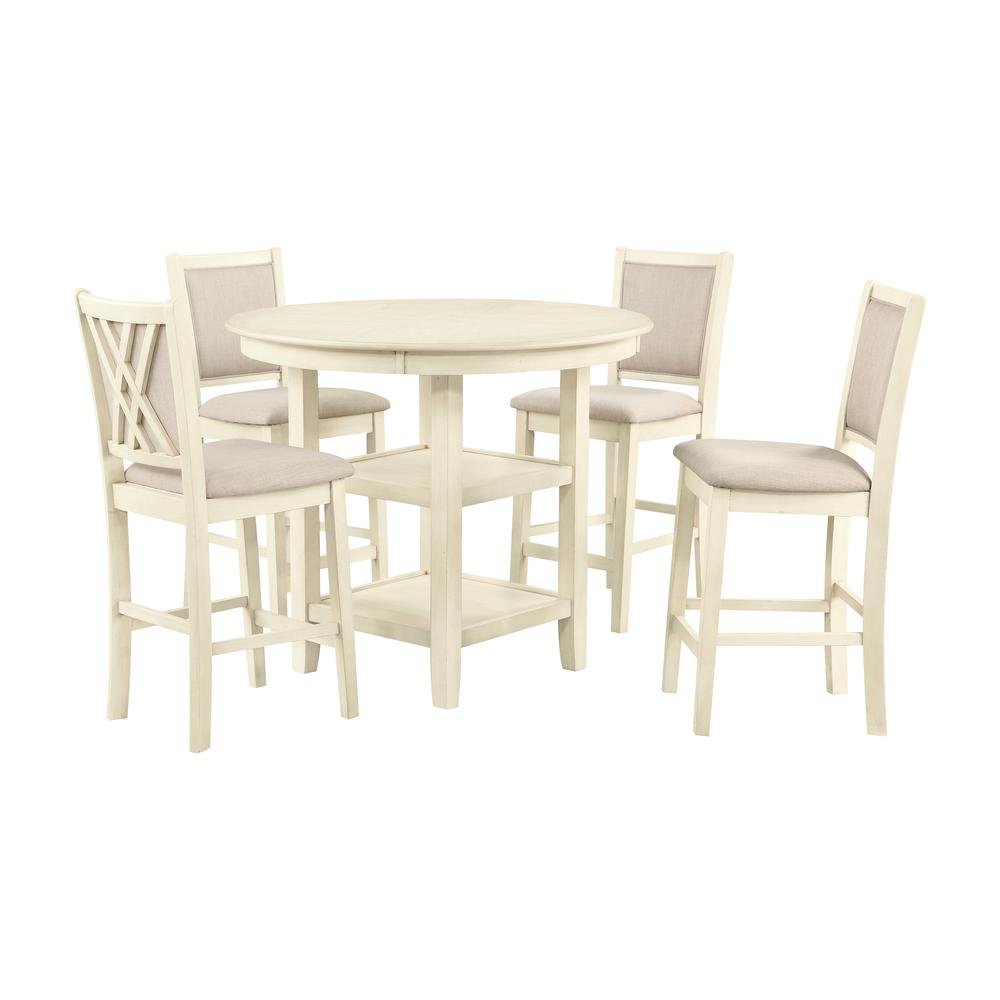 Farmhouse 5 Piece Dining Table Set, Round Kitchen Table,Chairs for 4 in Beige