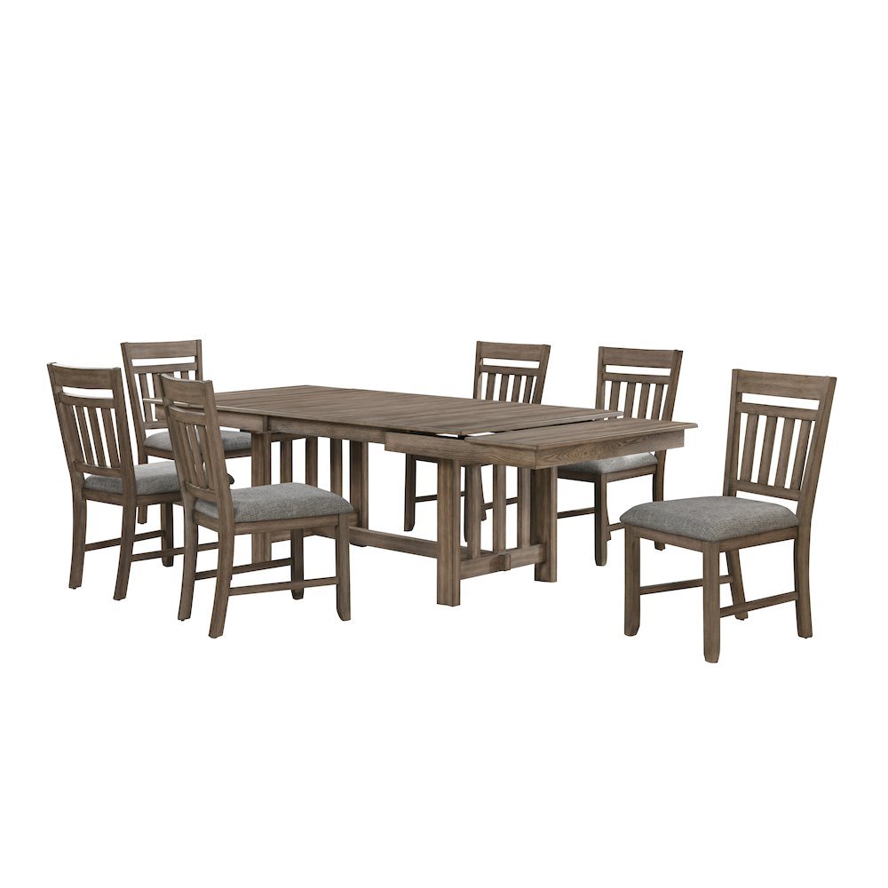 Brown Solid Wood Extendable Dining Table Set for 6 with Matching Chairs