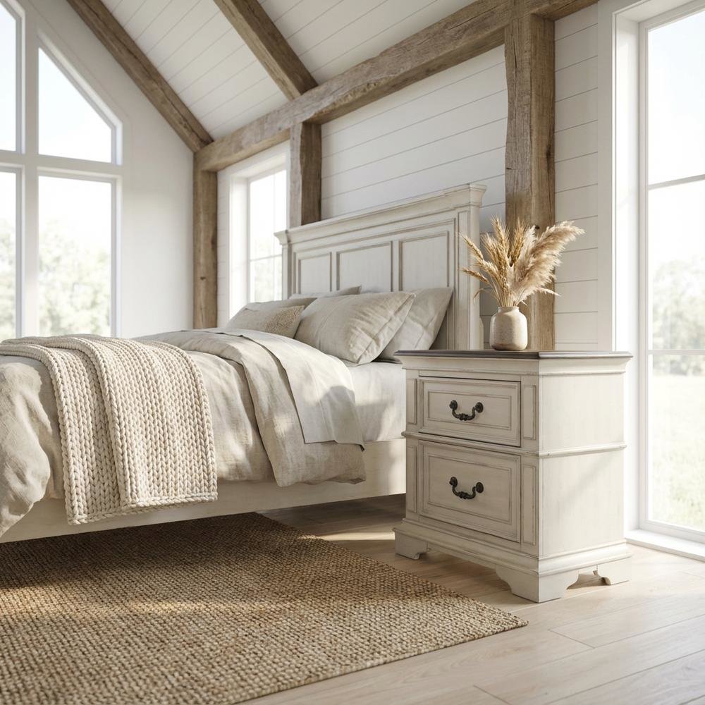 Antique White Nightstand with Solid Wood Frame for Bedroom Storage