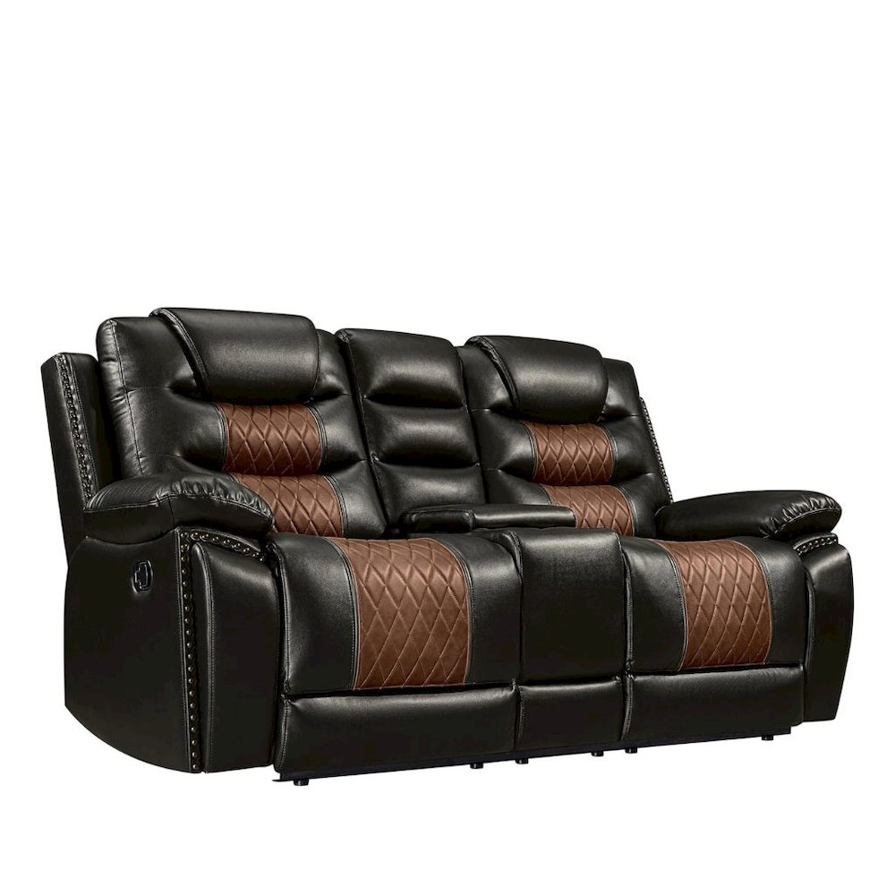 Brown Faux Leather Loveseat Recliner Sofa With Cup Holders And Manual Comfort
