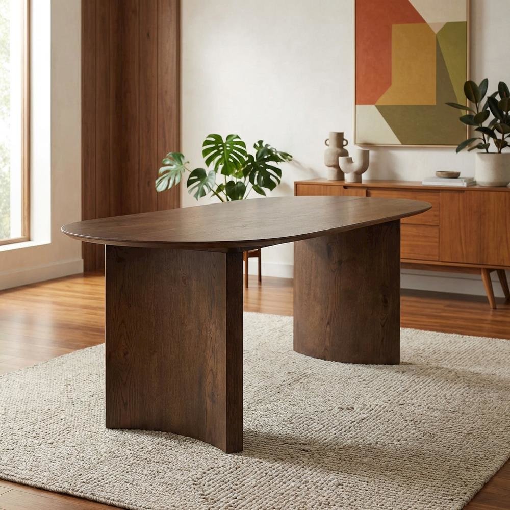 Solid Wood Oval Dining Table for 6 in Brown, Elegant Kitchen & Dining Room Table