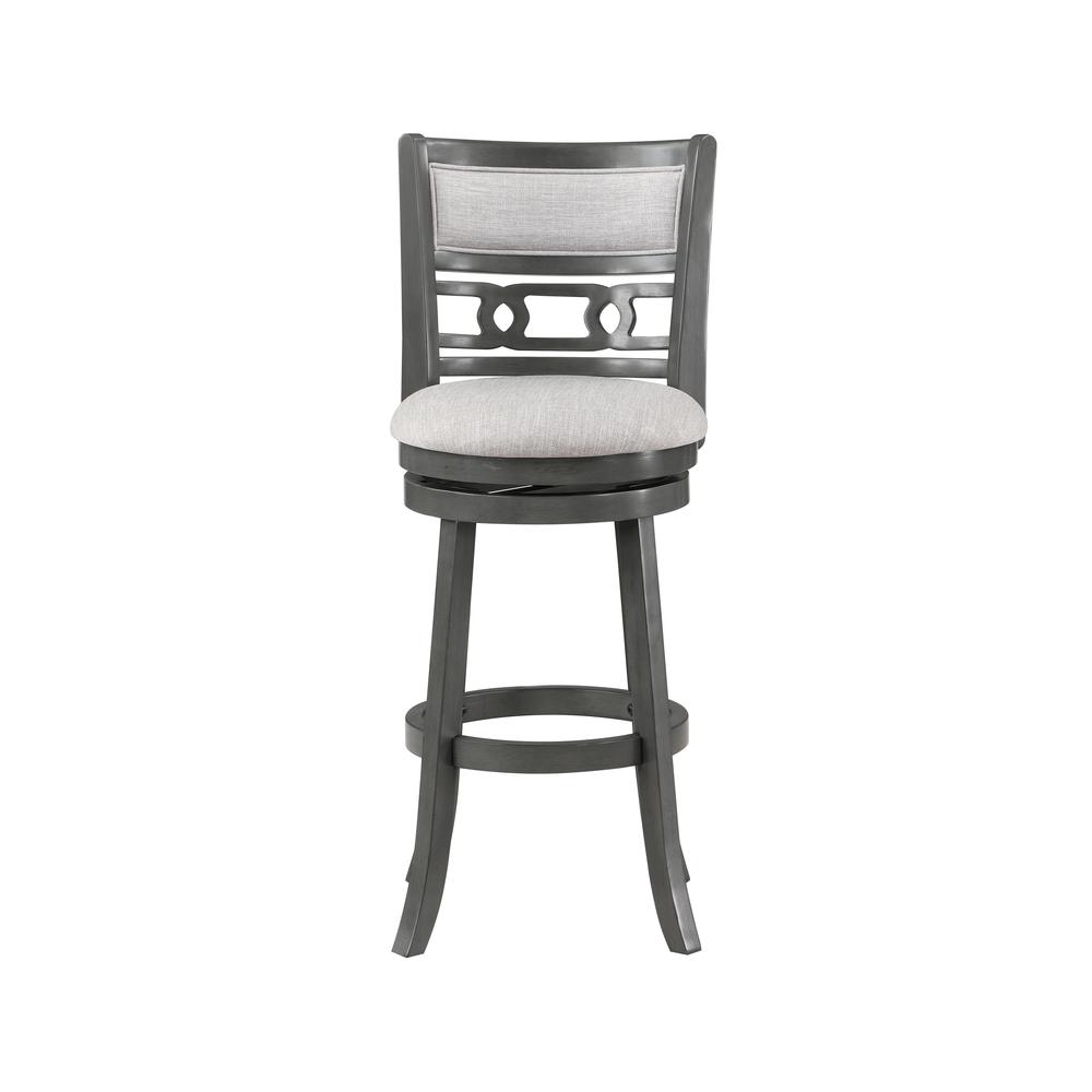 Gia 29" Solid Wood Swivel Bar Stool with Fabric Seat in Gray