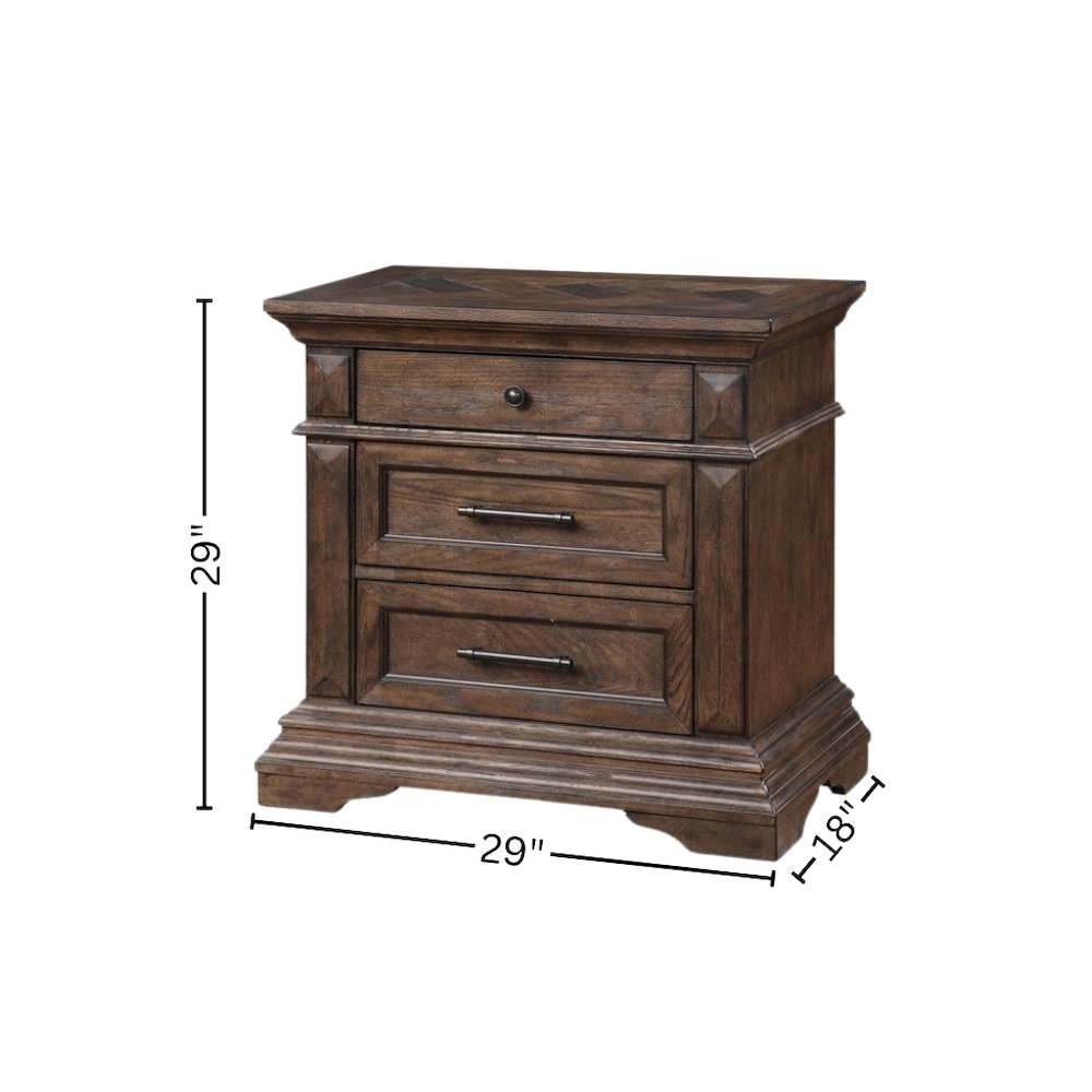 Wood Nightstand with Drawers – Classic 3 Drawer Nightstand in Brown