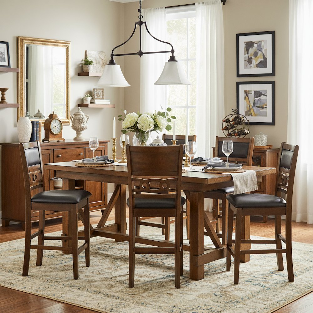 Brown Wood Dining Chairs Set Of 2, Faux Leather Farmhouse Style Dining Chairs