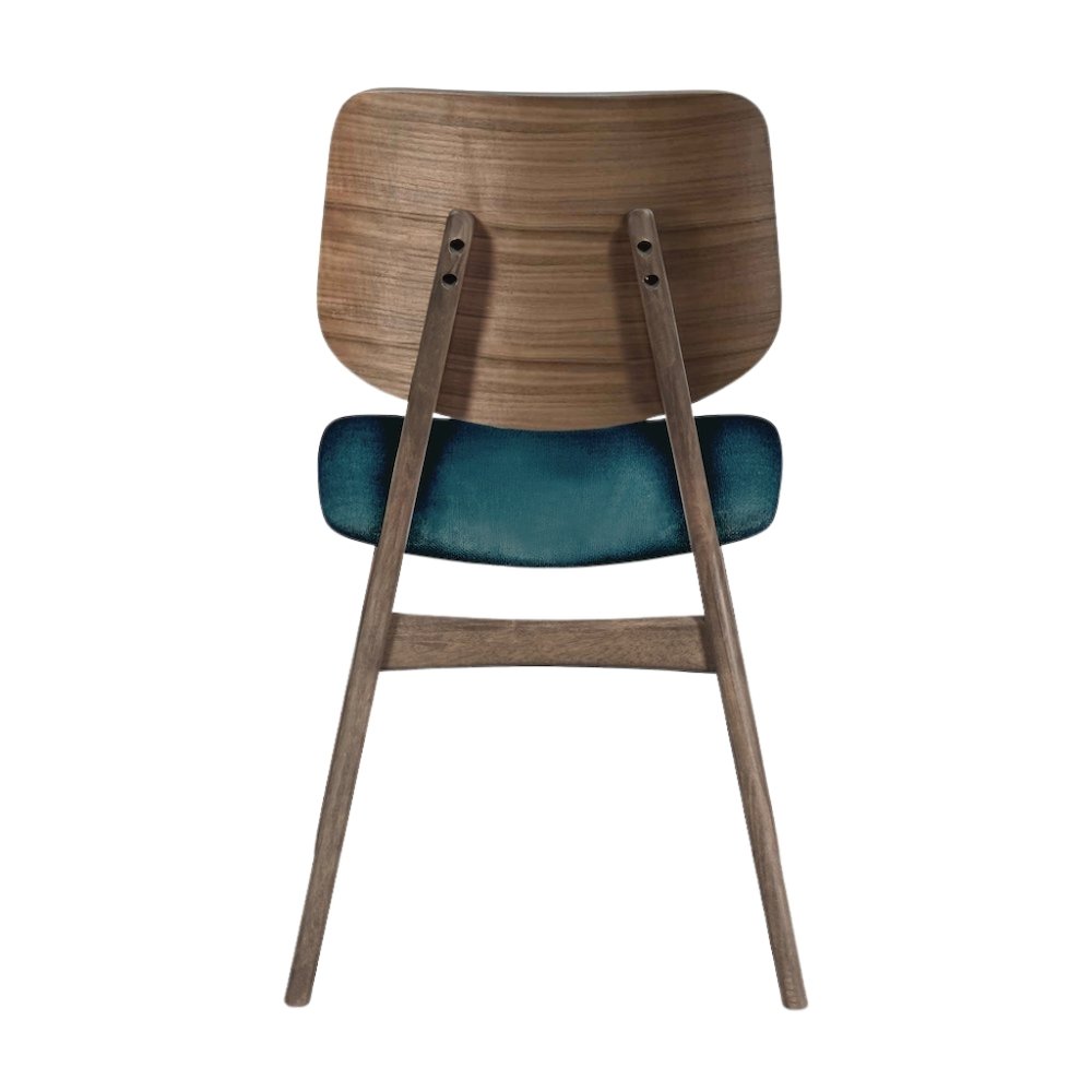 Wood Dining Chair Set of 2 Mid-Century Walnut Teal