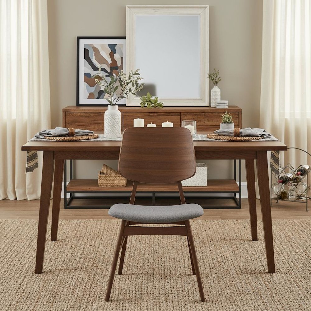 Wood Dining Chair Set of 2 Mid-Century Dark Gray