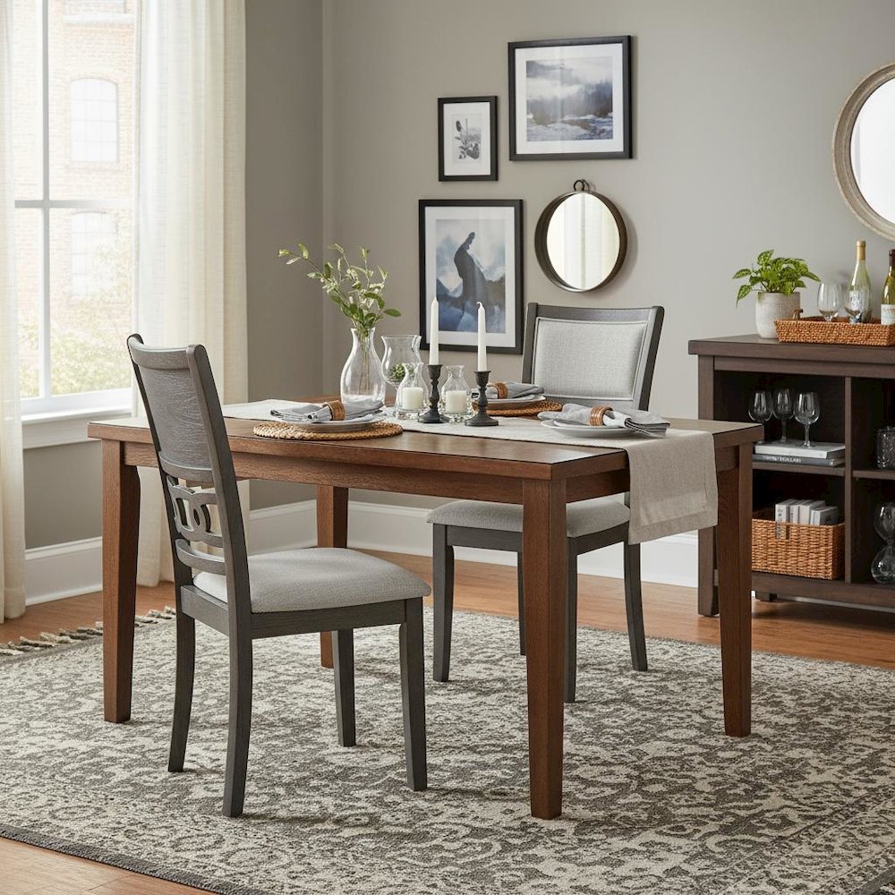 Wood Dining Chair Set of 2, Contemporary Gray Finish, Upholstered