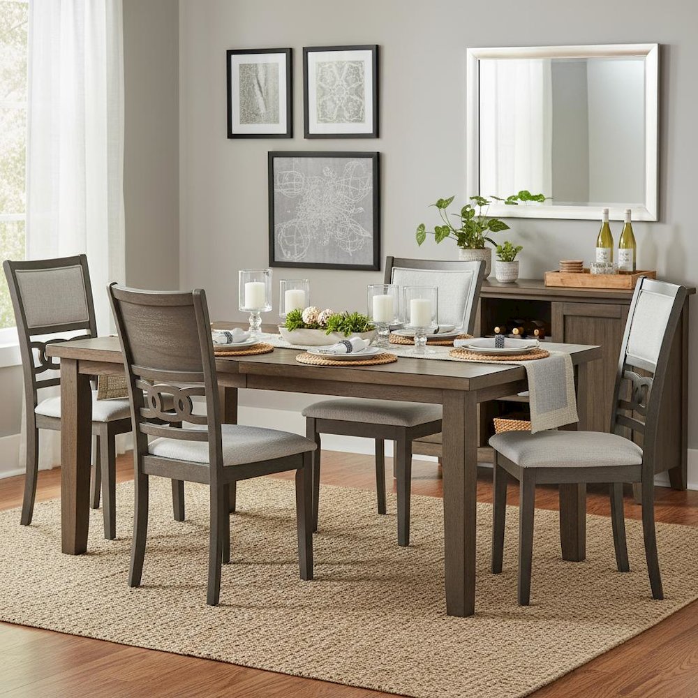 Solid Wood Dining Chair Set of 4 Fabric Seat Contemporary Gray Style