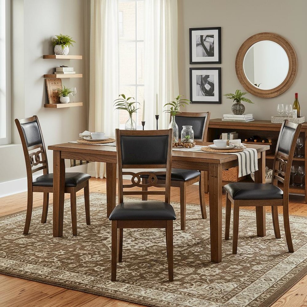 Solid Wood Dining Chair Set of 4 PU Seat Transitional Brown Style