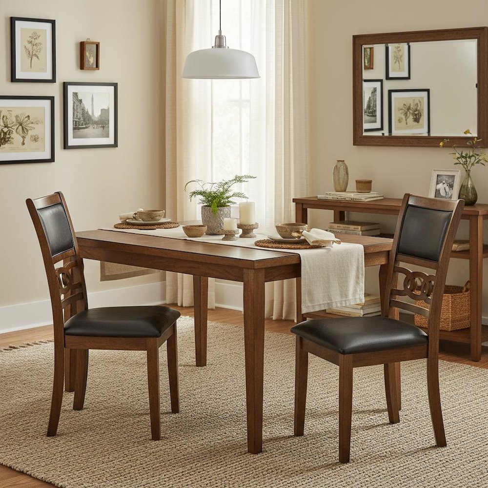 Wood Dining Chair Set of 4 PU Seat Ebony Brown
