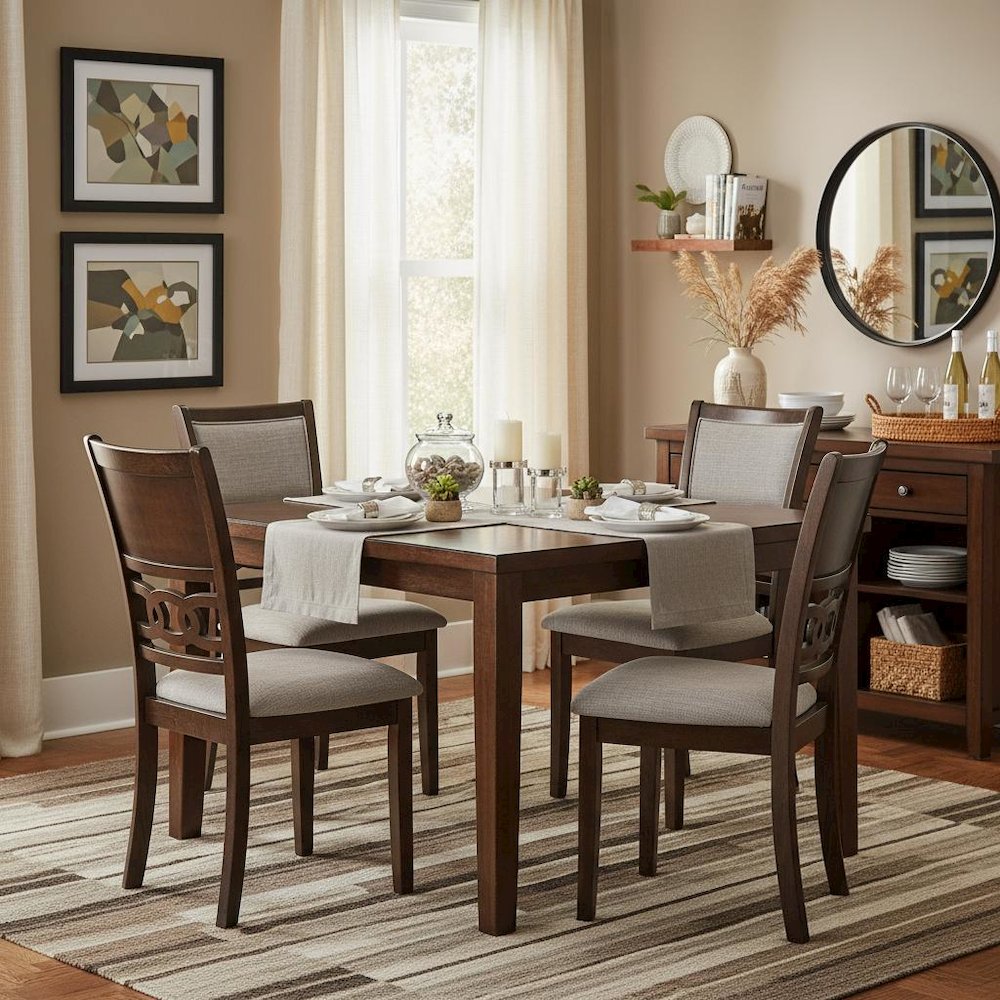 Wood Dining Chair Set of 4 Cherry Brown Fabric
