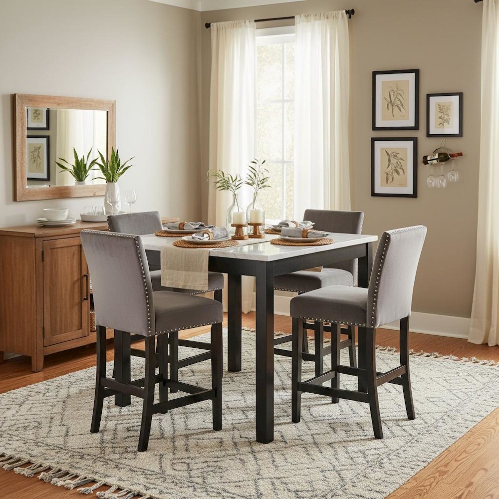 5-Piece Faux Marble Counter Set 4 Person Gray