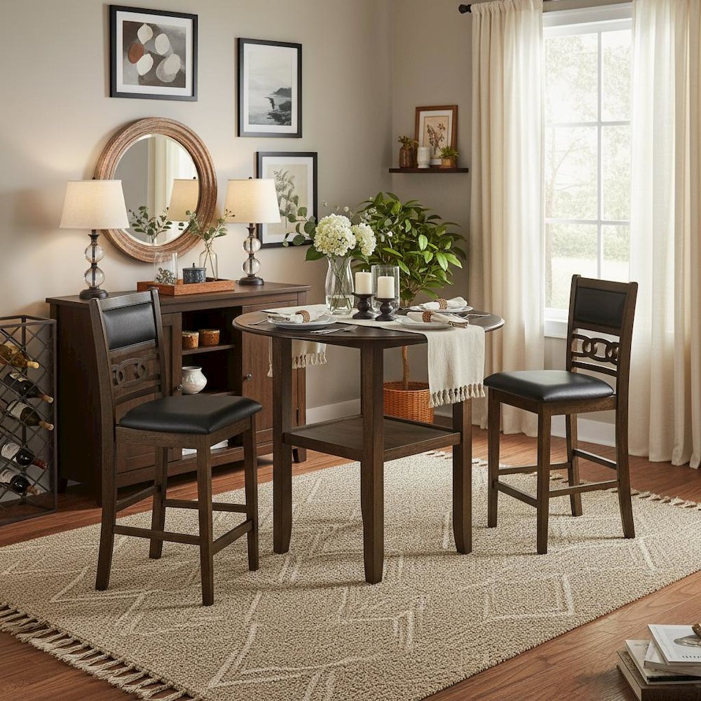 Brown 3-Piece Counter Drop Leaf Table Set, Small Space Friendly