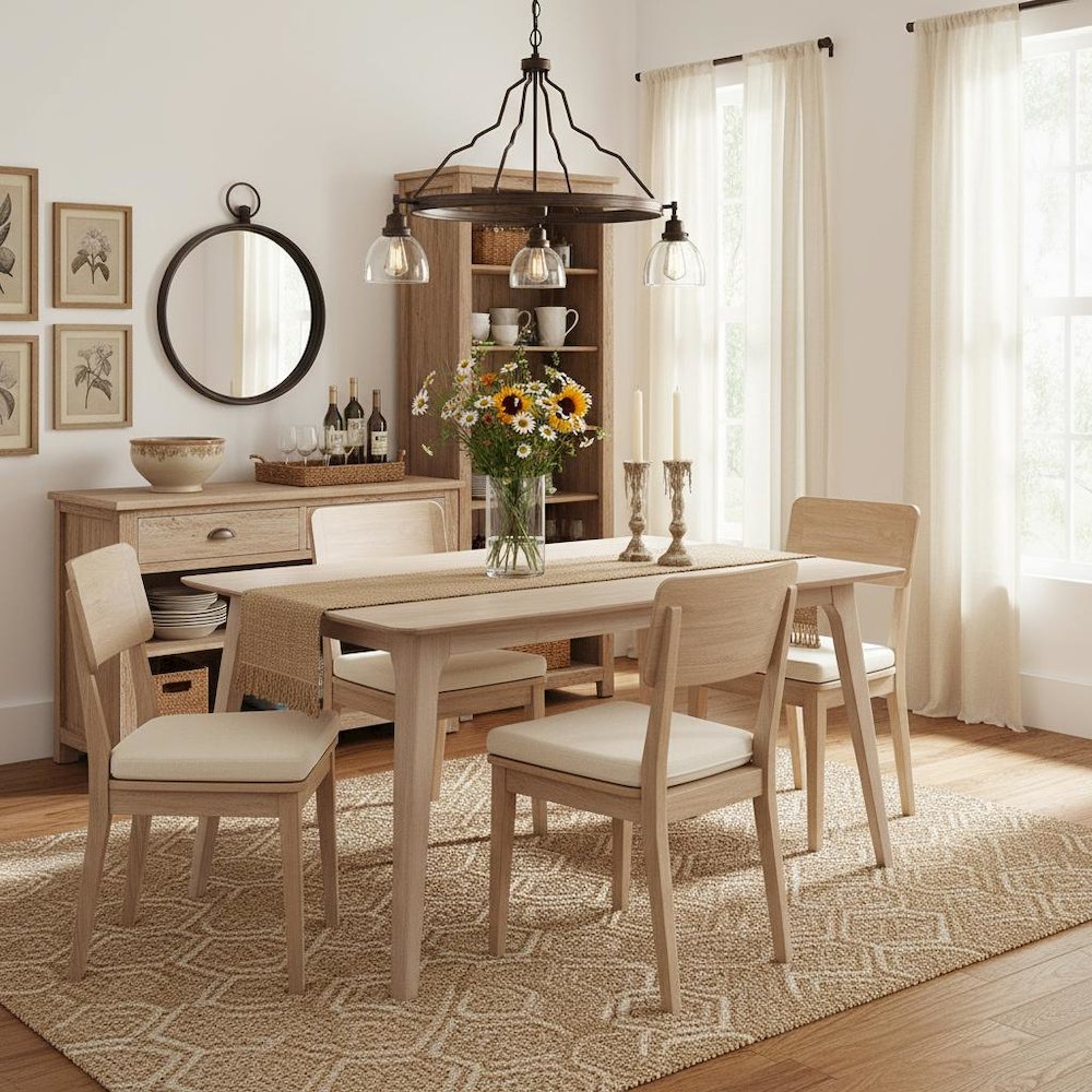 White Ash 60" Rectangle Wood Dining Table, Mid-Century Modern