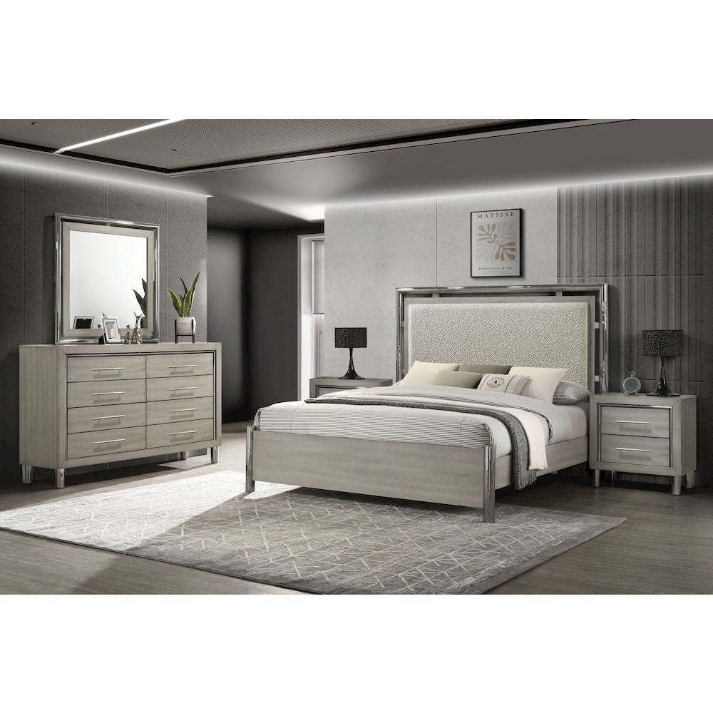 New Classic Furniture Lennox 5Pc Wood King Bedroom Set w 2-Nightstand in Gray