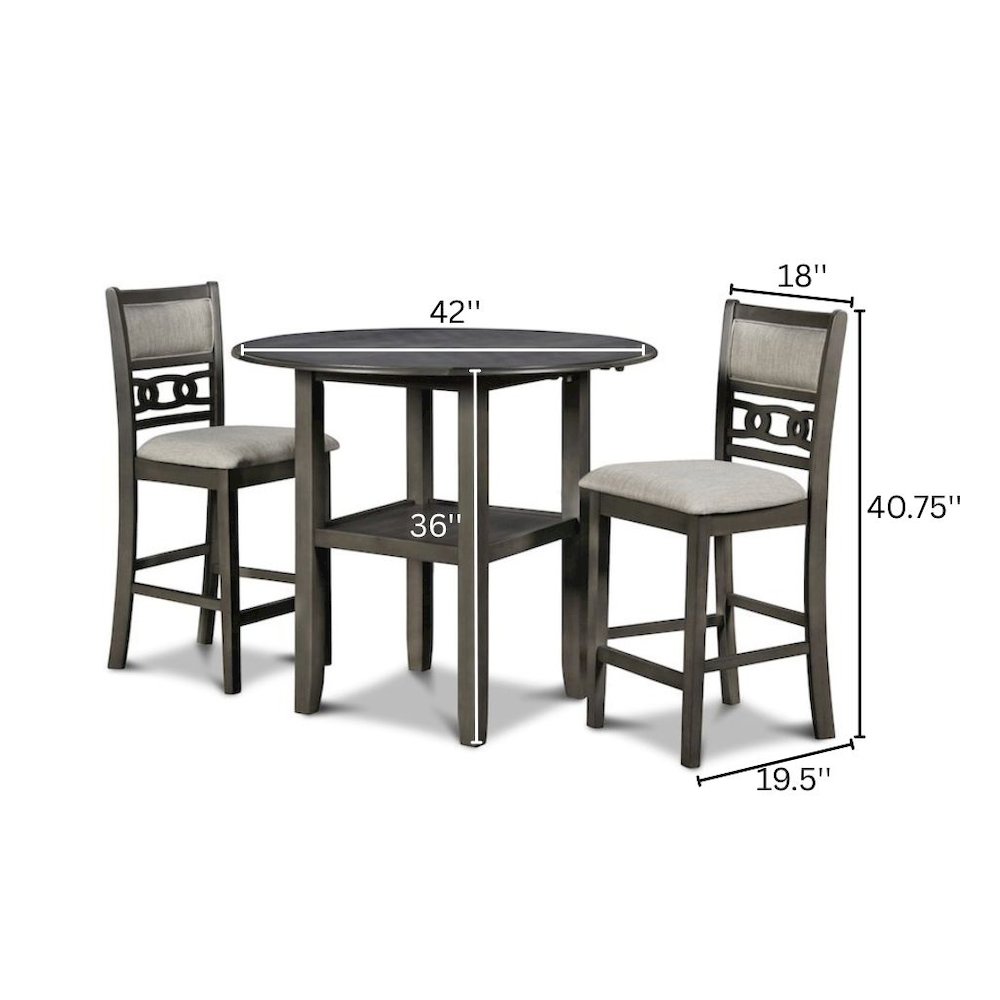 Gray 3 Piece Drop Leaf Table and 2 Chairs, Small Round Dining Table Set