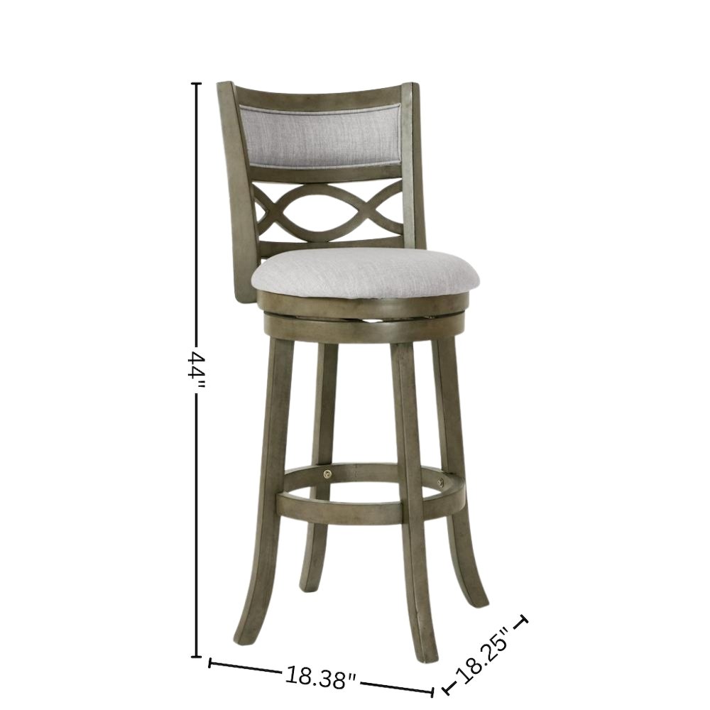 Wood Swivel Bar Stool Set of 2 Gray Fabric