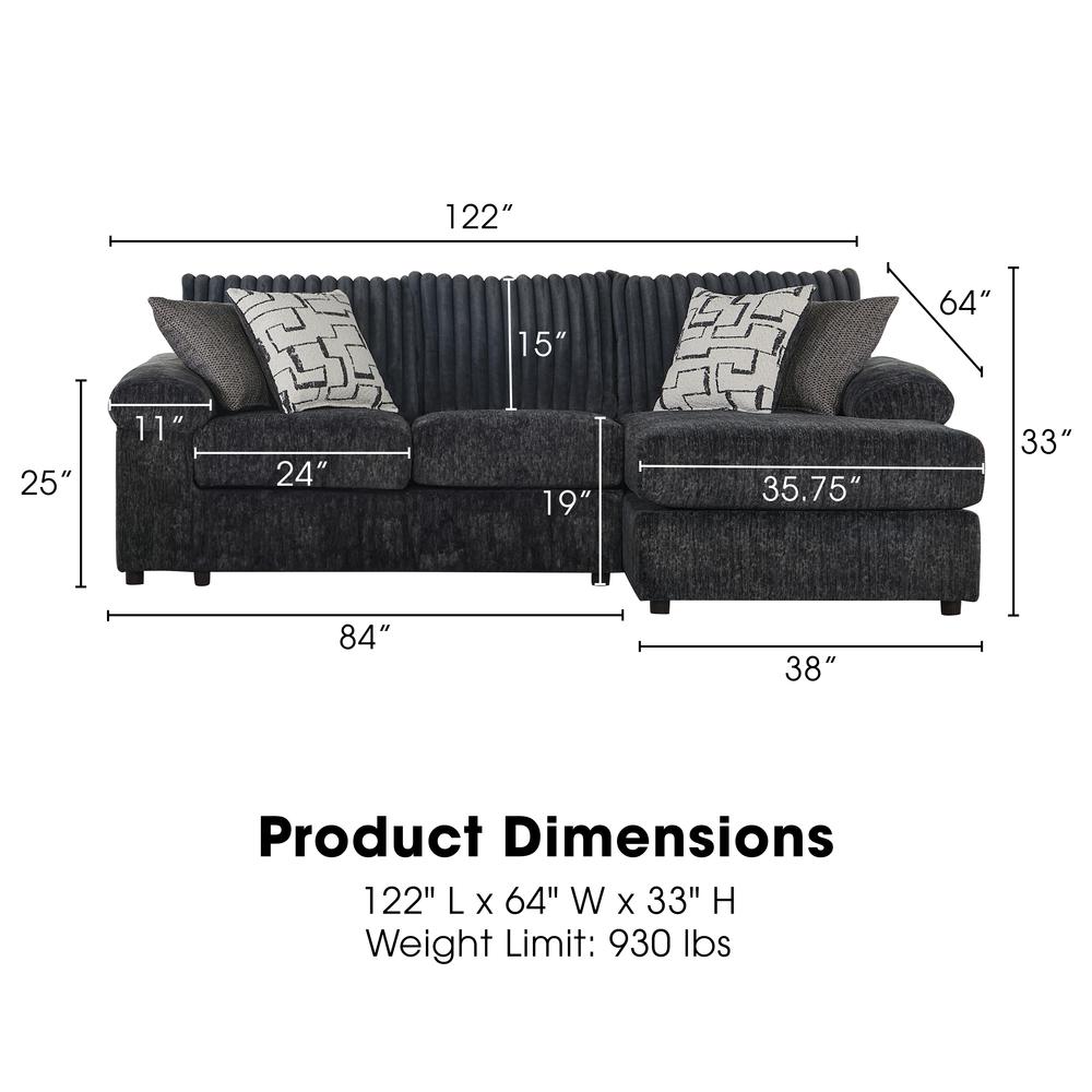 Remi 2-piece Gray Polyester Chaise Sectional Couch