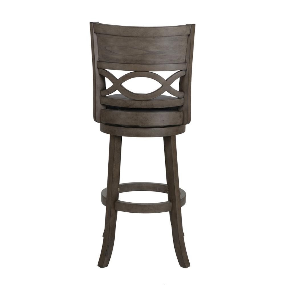 29" Wood Swivel Bar Stool, Black PU Seat, Reinforced Footrest, Anti-Gray