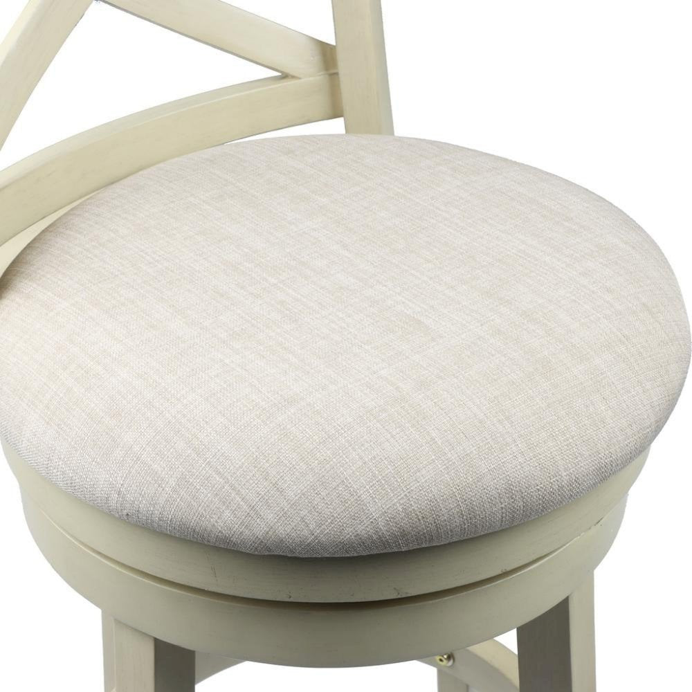 24-Inch Wood Counter Stool 360 Swivel Fabric Seat Ant White