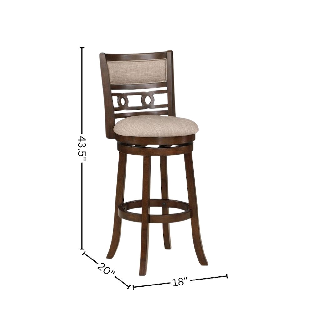 Brown Solid Wood 29" Swivel Bar Stool, Fabric Seat, Sleek Design