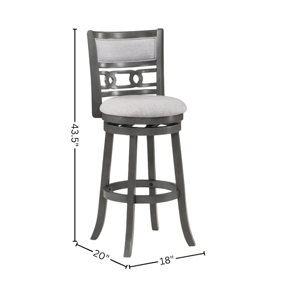 29" Solid Wood Swivel Bar Stool, Gray Fabric Seat, Sleek Design