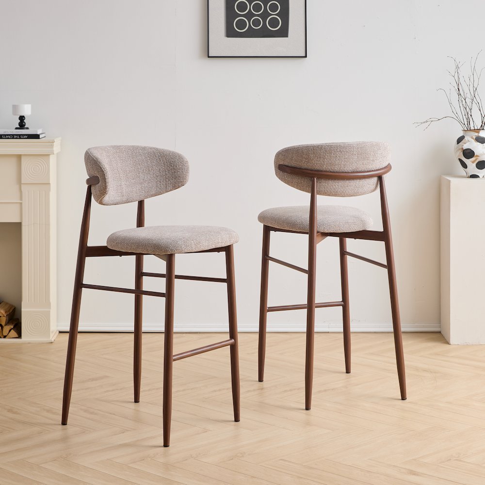 Royce Metal & Fabric Bar Chair (Set of 2), Toast