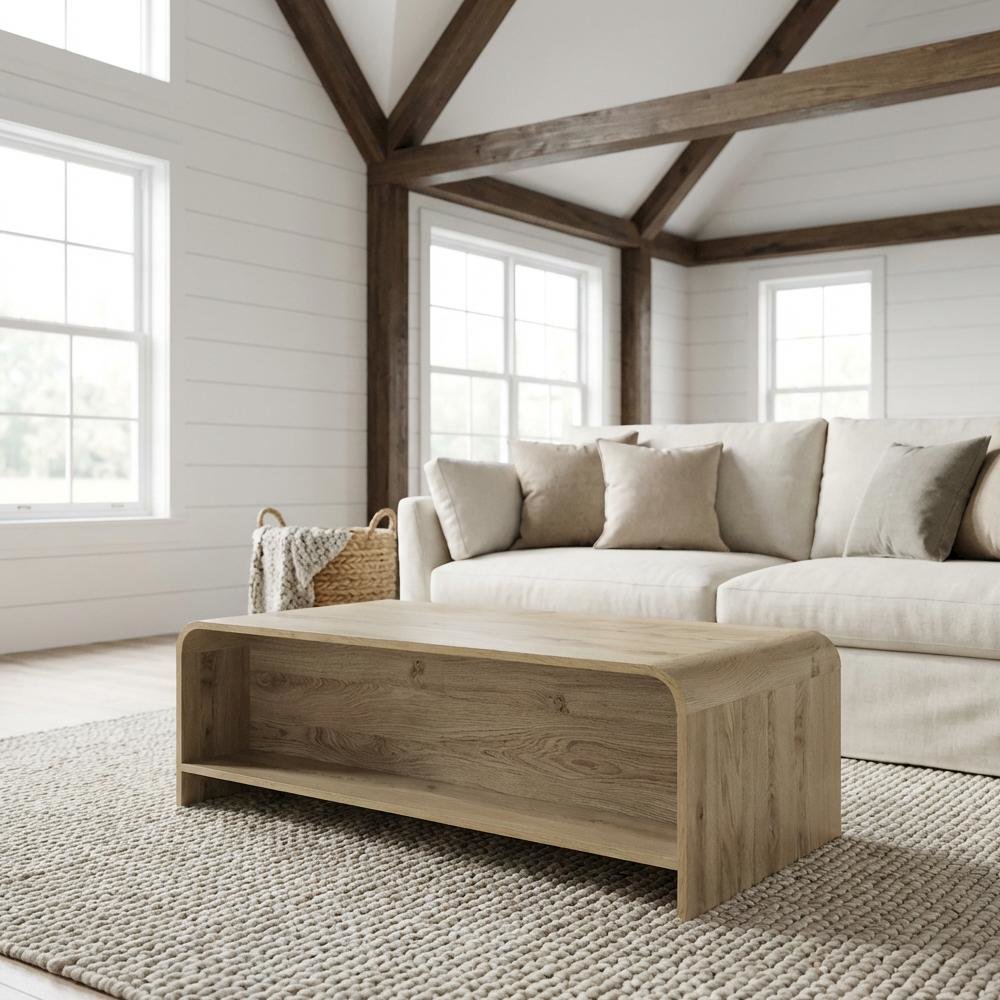 Authentic Wood Rectangular Coffee Table with Sturdy Frame and Smooth Finish