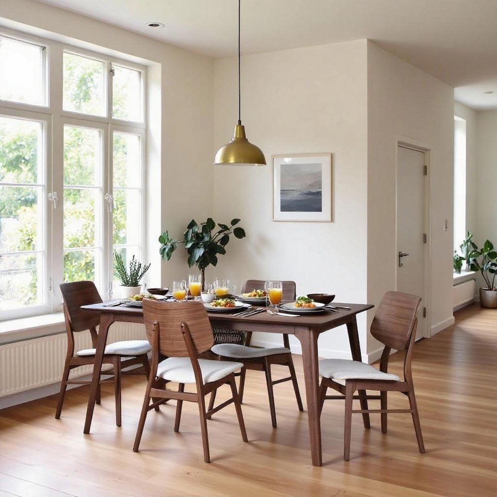 60'' Mid-Century Modern Wood Dining Table, Brown Kitchen & Dining Room Table