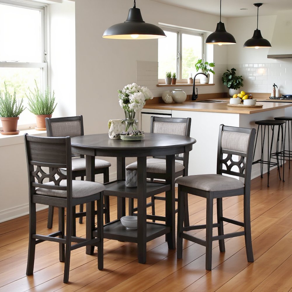 Gray 5 Piece Dining Table Set with Storage, High Top Chairs Design