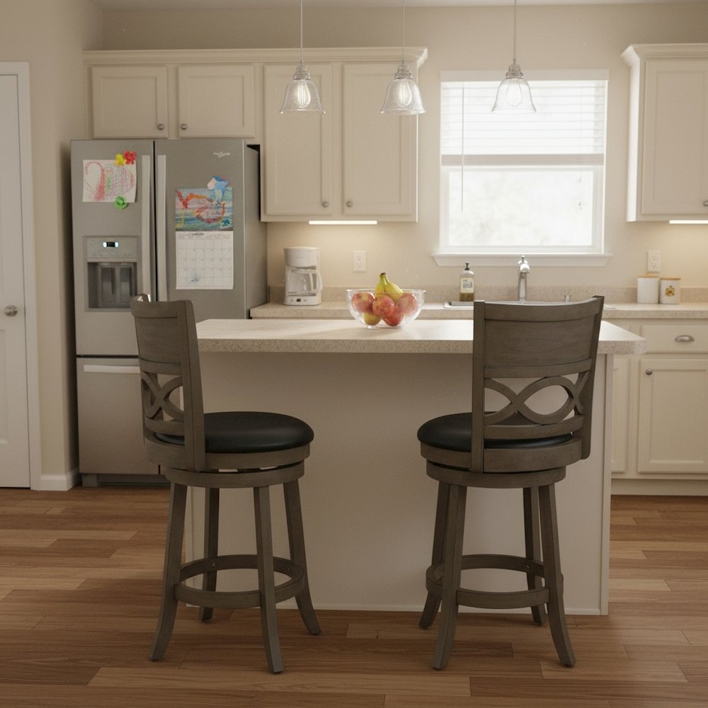 Wood Swivel Counter Stool Gray PU Seat