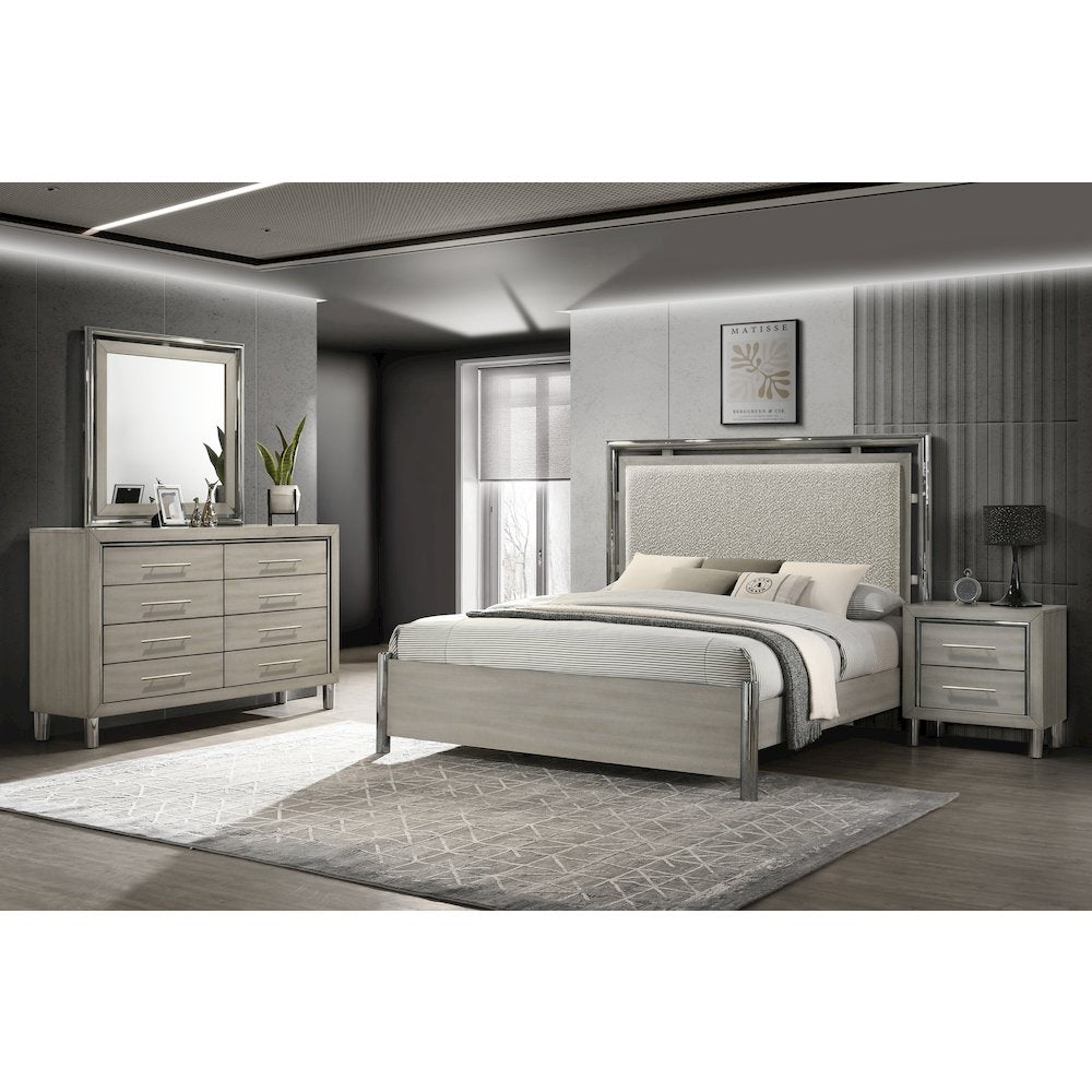 New Classic Furniture Lennox 4Pc Wood King Bedroom Set w Nightstand in Gray