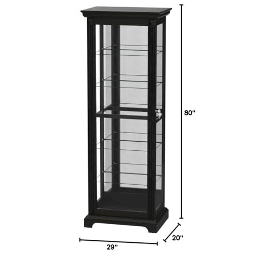 Locking Slide Door 5 Shelf Curio Cabinet in Deep Cherry Brown