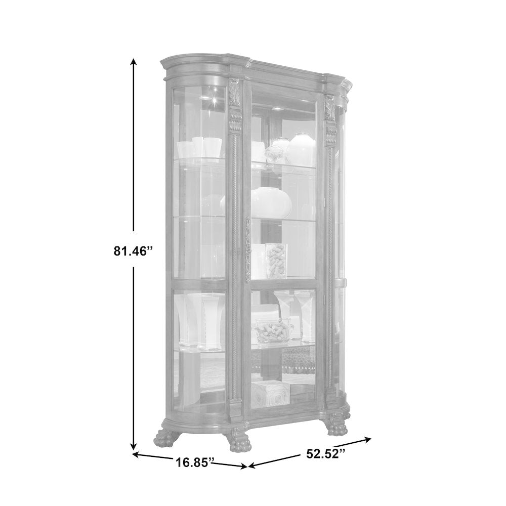 Lighted Curved Front 4 Shelf Curio Cabinet in Maple Brown