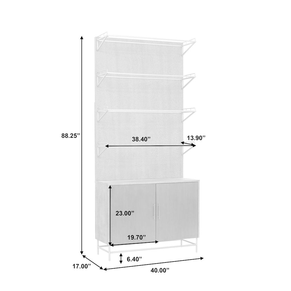 Industrial 4 Shelf Bookcase with 2 Door Cabinet